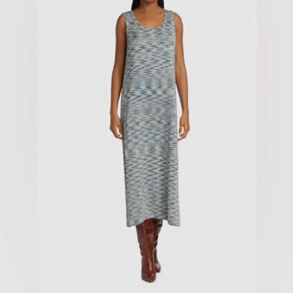 Lafayette 148 Women's Blue Sleeveless Marled Silk Knit Midi Dress